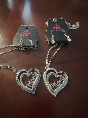 Paparrazi Silver Heart Mom Necklace Earrings Sets NWOT